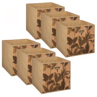 Lot De 6 Boîtes De Rangement Imprimé Tropical En Bambou Et Tissu - Marron