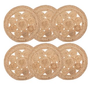 Lot De 6 Sets De Table En Jute Ajouré - Diamètre 38 Cm - Beige