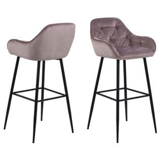 Lot De 2 Tabourets De Bar En Tissu Et Métal - Vieux Rose