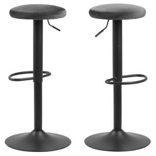 Lot De 2 Tabourets De Bar Avec Repose Pieds Et Hauteur Réglable En Tissu Et Métal - Gris Et Noir