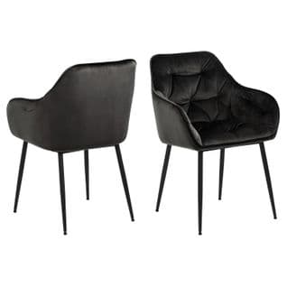 Lot De 2 Chaises De Salle À Manger Avec Accoudoirs Effet Velours - Marron Et Noir