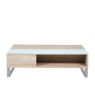 Table Basse En Verre Et Mdf Avec Plateaux Relevable - Beige