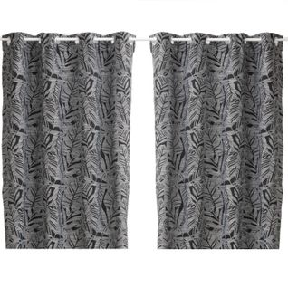 Lot De 2 Rideaux Folha Au Tissage Jacquard - 140 X 260 Cm - Noir Et Blanc