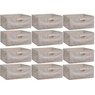 Lot De 12 Boites De Rangement En Tissu L.31 X H. 15 Cm - Beige Chiné