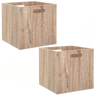 Lot De 2 Boîtes De Rangement Effet Bois En Mdf Mix N' Modul - L. 31 X L. 31 Cm - Beige, Effet Bois