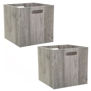 Lot De 2 Boîtes De Rangement Effet Bois En Mdf Mix N' Modul - L. 31 X L. 31 Cm - Gris Effet Bois