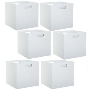 Lot De 6 Boîtes De Rangement Effet Bois En Mdf Mix N' Modul - L. 31 X L. 31 Cm - Blanc