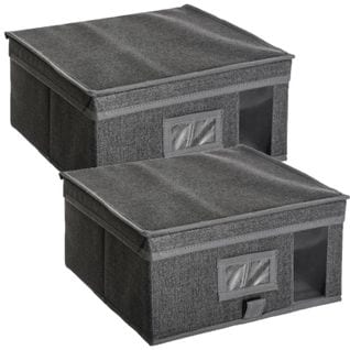 Lot De 2 Boites De Rangement En Tissus Carrées Aspect Chiné - L. 30 Cm X H. 15 Cm - Gris Chinée