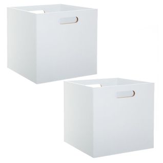 Lot De 2 Boîtes De Rangement Effet Bois En Mdf Mix N' Modul - L. 31 X L. 31 Cm - Blanc