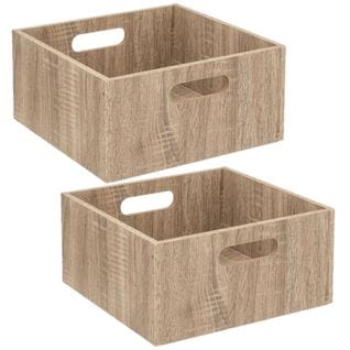 Lot De 2 Boîtes De Rangement Carrée En Mdf - L. 31 X H. 15 Cm - Beige, Effet Bois