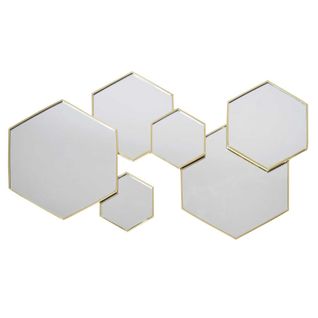 Décoration Murale 6 Miroirs Hexagonaux 57x35cm - Doré