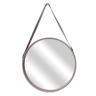 Miroir Rond à Suspendre Avec Une Anse - Diam. 50 Cm. - Beige