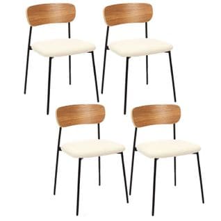 Lot De 4 Chaises Effet Bouclette Loki En Contreplaqué Et Polyester - Beige Et Blanc