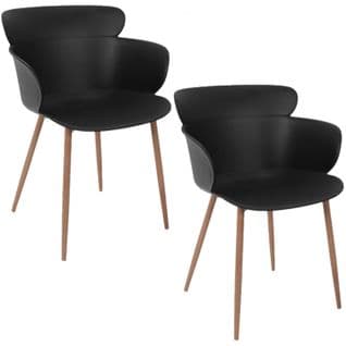 Lot De 2 Fauteuils Coque Lorens En Polypropylène Et Métal - Noir Et Marron