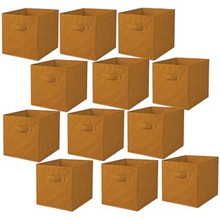 Lot De 12 Cubes De Rangement Pliables En Polypropylène Avec Poignée - 30x30x30cm - Jaune Ambre