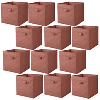 Lot De 12 Cubes De Rangement Pliables En Tissus Avec Poignée - 30x30x30cm - Rouge Tomette