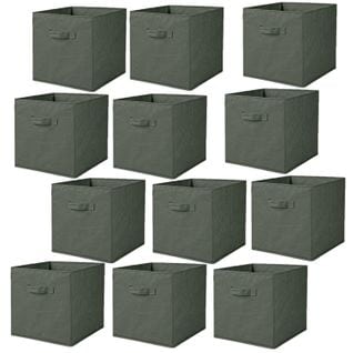Lot De 12 Cubes De Rangement Pliables En Tissus Avec Poignée - 30x30x30cm - Vert Romarin