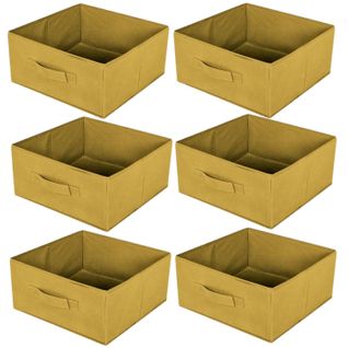 Lot De 6 Boites De Rangement Pliables En Tissus Avec Poignée - 30x30x15cm - Jaune Ananas