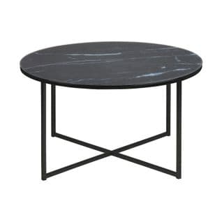 Table Basse Ronde Effet Marbre En Verre Et Métal - L.80 Cm X H. 45 Cm - Noir