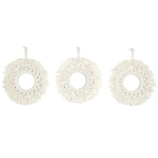 Lot De 3 Miroirs Ronds Bohème - Diam 28 Cm - Beige