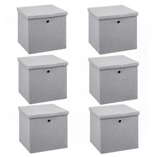 Lot De 6 Boites De Rangement En Tissu Avec Couvercle - 31x31x31cm - Gris