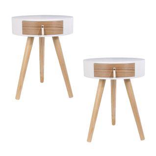 Lot De 2 Tables De Chevet Scandinaves Nora - Diam. 35 X H. 45 Cm - Blanc