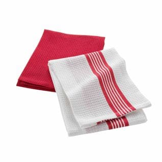 Lot De 2 Torchons De Cuisine En Nid D'abeille - Rouge