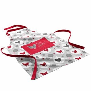 Tablier 1 Poche Plumette - Coton - Gris Et Rouge