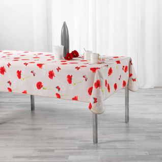 Nappe Rectangle Antitache Amapola - 150 X 240 Cm  - Beige Et Rouge