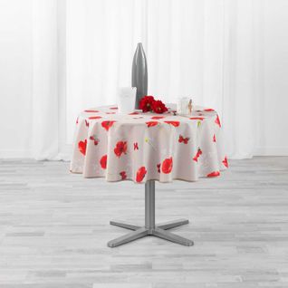 Nappe Ronde Antitache Amapola - Diam. 160 Cm - Beige Et Rouge