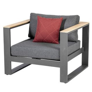 Fauteuil De Salon De Jardin En Aluminium Et Accoudoirs Acacia Emperia - Graphite