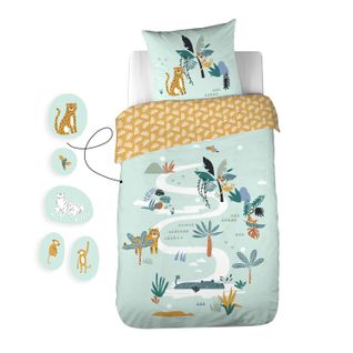 Parure De Lit Enfant Jungle Avec Animaux À Scratcher - 100% Coton 57 Fils/cm² - 140 X 200 Cm