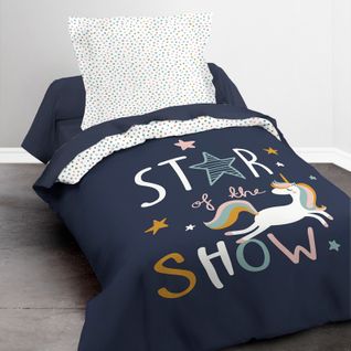 Parure De Couette 140 X 200 "star Of The Show" Réversible 100% Coton / 57 Fils/cm²