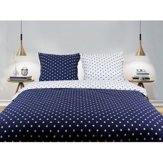 Parure De Couette Pois Bleu - 100% Coton / 57 Fils/cm² 140 X 200 Cm + 1 Taie 65 X 65 Cm