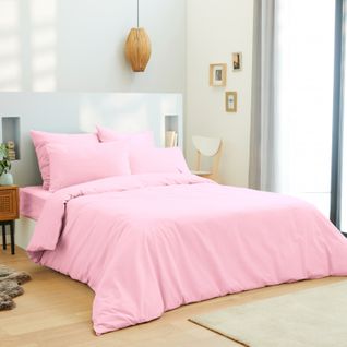 Pack Complet 6 Pièces Rose Housse De Couette Pour Lit 140 X 190 Cm 100% Coton / 57 Fils/cm²