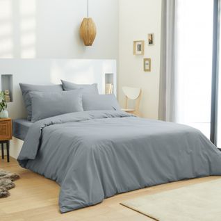 Pack Complet 6 Pièces Gris Clair Housse De Couette Pour Lit 180 X 200 Cm Coton / 57 Fils/cm²