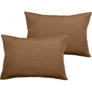 Lot De 2 Taies D'oreiller Percale Coton 80 Fils/cm² - Cognac - 50 X 70 + 5 Cm Volant Plat Piqué