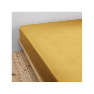 Drap Housse "gaïa"- "gaze De Coton" - Gaïa Safran - 90 X 190 Cm Bonnet De 30 Cm