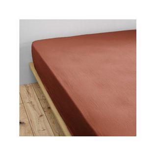 Drap Housse "gaïa"- "gaze De Coton" - Gaïa Terracotta 90 X 190 Cm Bonnet De 30 Cm