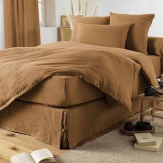 Pack Housse De Couette "gaïa"- "gaze De Coton" - Gaïa Camel - Pack 3 Pièces Pour Lit 90 X 190 Cm