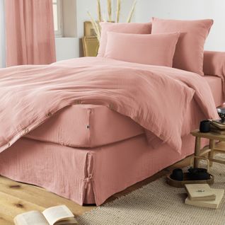 Pack Housse De Couette "gaïa"- "gaze De Coton" - Rose Pêche - Pack 3 Pièces Pour Lit 90 X 190 Cm