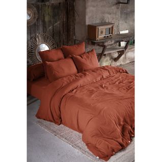 Parure De Draps 4 Pièces et 5 Pièces "gaïa" Gaze De Coton - Terracotta - Parure De Draps 5 Pièces