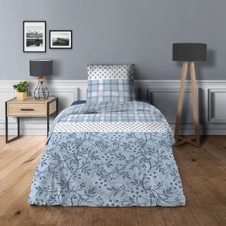 Parure De Couette Pour Lit 90 X 190 Cm Liberty Bleu 100% Coton / 57 Fils/cm²