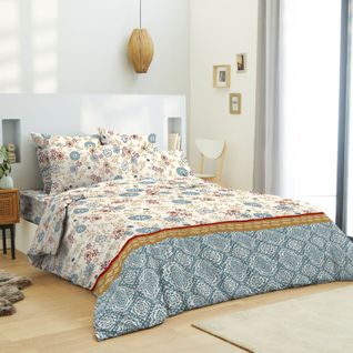 Pack Complet Housse De Couette Réversible Pour Lit 160 X 200 Cm Nature Bleu