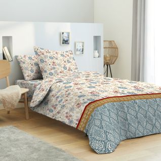 Pack Complet Housse De Couette Réversible Pour Lit 90 X 190 Cm Nature Bleu