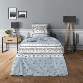 Parure De Couette Pour Lit 90 X 190 Cm Heart Bleu 100% Coton / 57 Fils/cm²