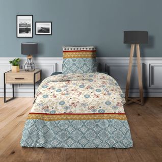 Parure De Couette Pour Lit 90 X 190 Cm Nature Bleu 100% Coton / 57 Fils/cm²