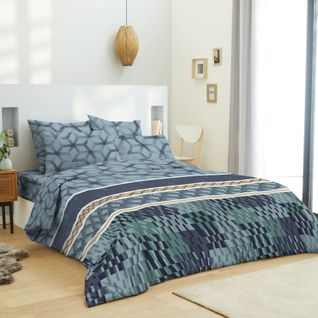 Pack Complet Housse De Couette Réversible Pour Lit 180 X 200 Cm "king Size" Stella Bleu