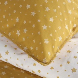 Parure De Couette 140 X 200 "happy Stella" Réversible 100% Coton / 57 Fils/cm² - Jaune