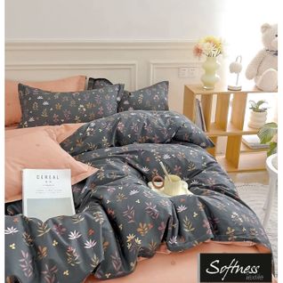 Parure De Couette "imprimé Double Face" Percale De Coton Peigné 80 Fils/cm²  Pour Lit 140 à 160